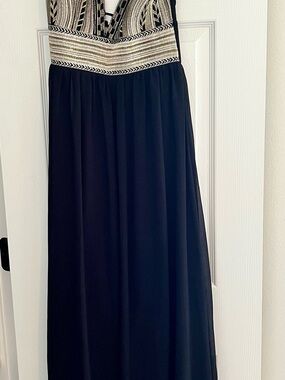Soieblu Black Maxi Dress with Metallic Embroidered Bodice